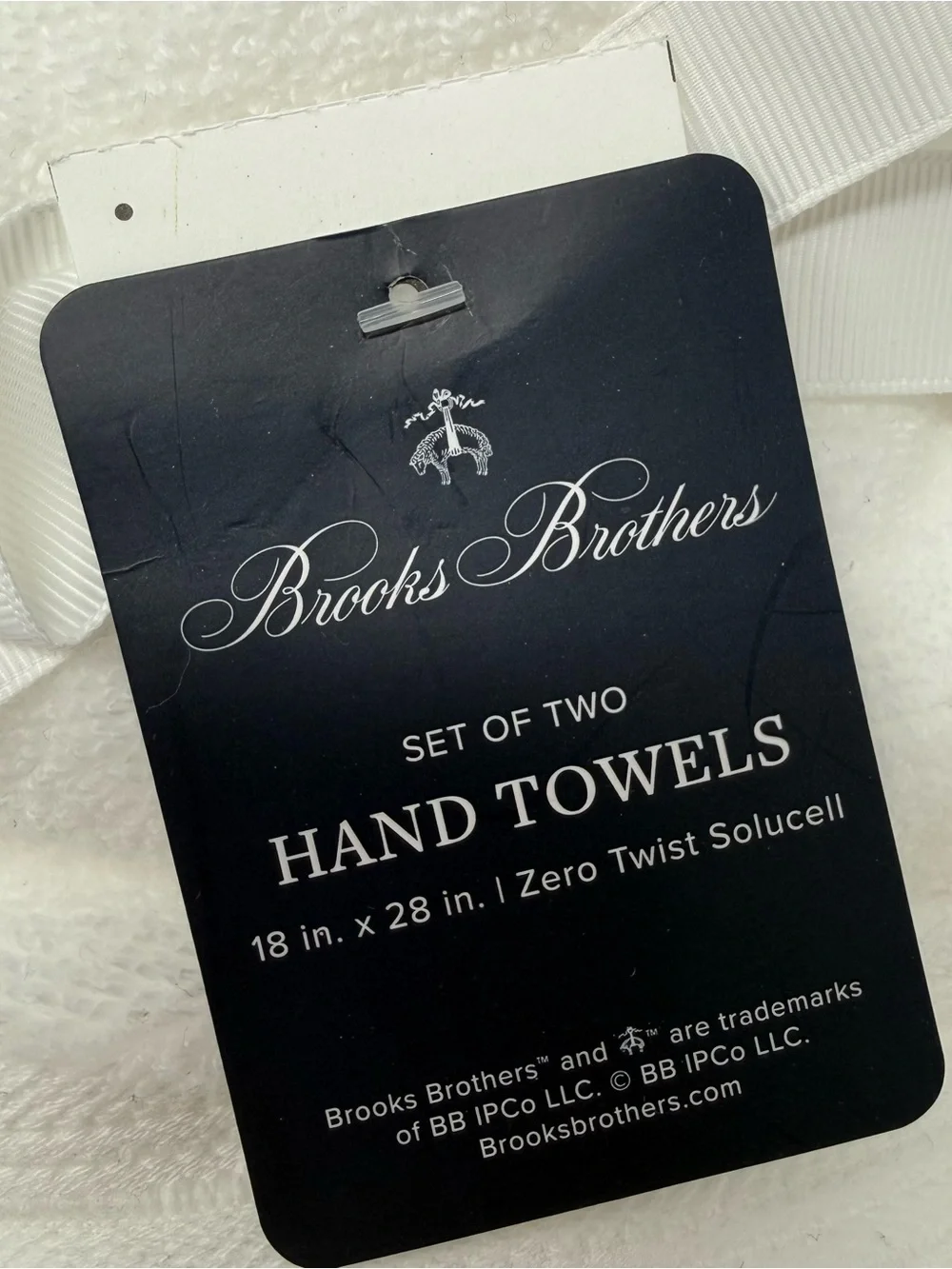 Brooks Brothers Set of 2 Premium Hand towels Bright White Cotton NWT